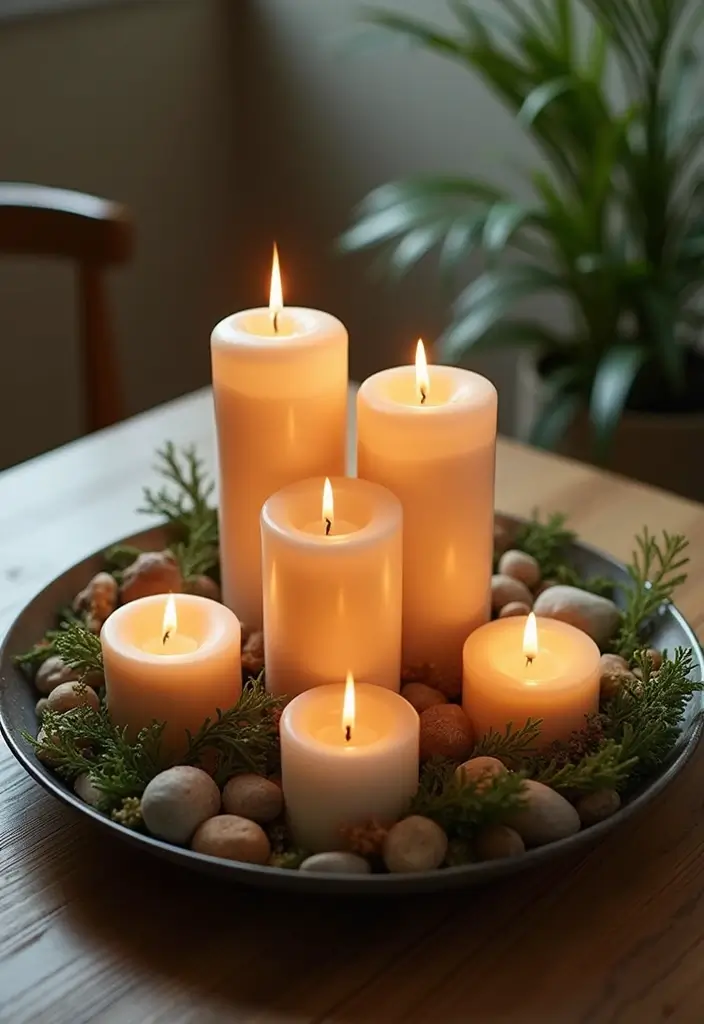 30 Round Metal Tray Decor Ideas For Centerpieces 8 30 Round Metal Tray Decor Ideas For Centerpieces - 2. Candle Collection