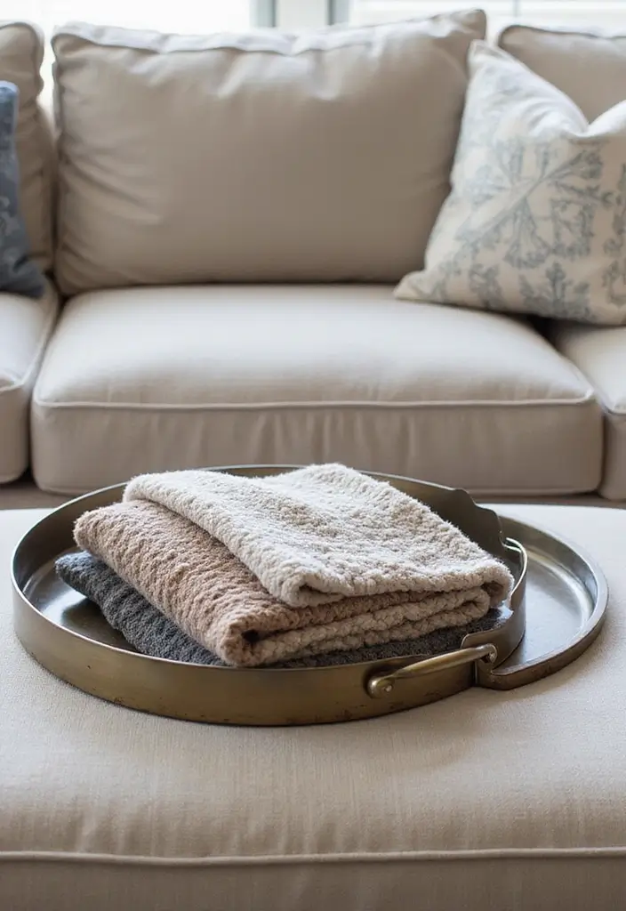 30 Round Metal Tray Decor Ideas For Centerpieces 70 30 Round Metal Tray Decor Ideas For Centerpieces - 22. Cozy Blanket Holder