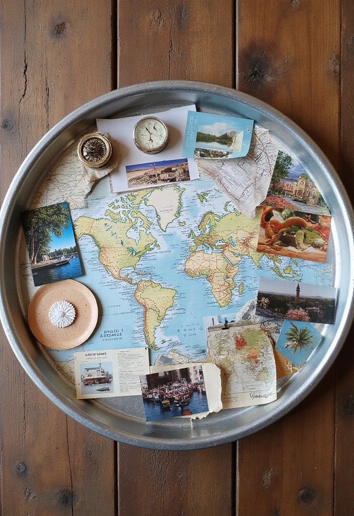30 Round Metal Tray Decor Ideas For Centerpieces 84 30 Round Metal Tray Decor Ideas For Centerpieces - 26. Travel Inspiration Board