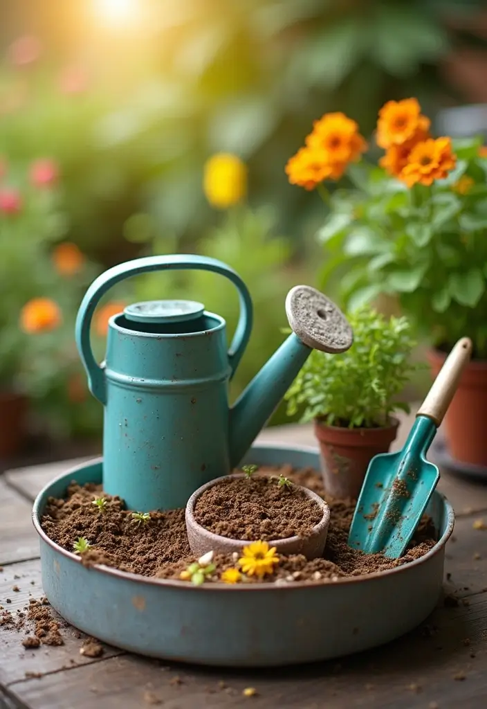 30 Round Metal Tray Decor Ideas For Centerpieces 93 30 Round Metal Tray Decor Ideas For Centerpieces - 29. Outdoor Plant Watering Station