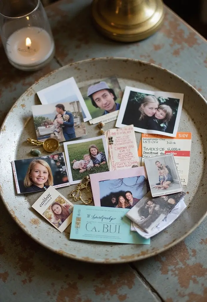 30 Round Metal Tray Decor Ideas For Centerpieces 94 30 Round Metal Tray Decor Ideas For Centerpieces - 30. Memory Keepsake Tray
