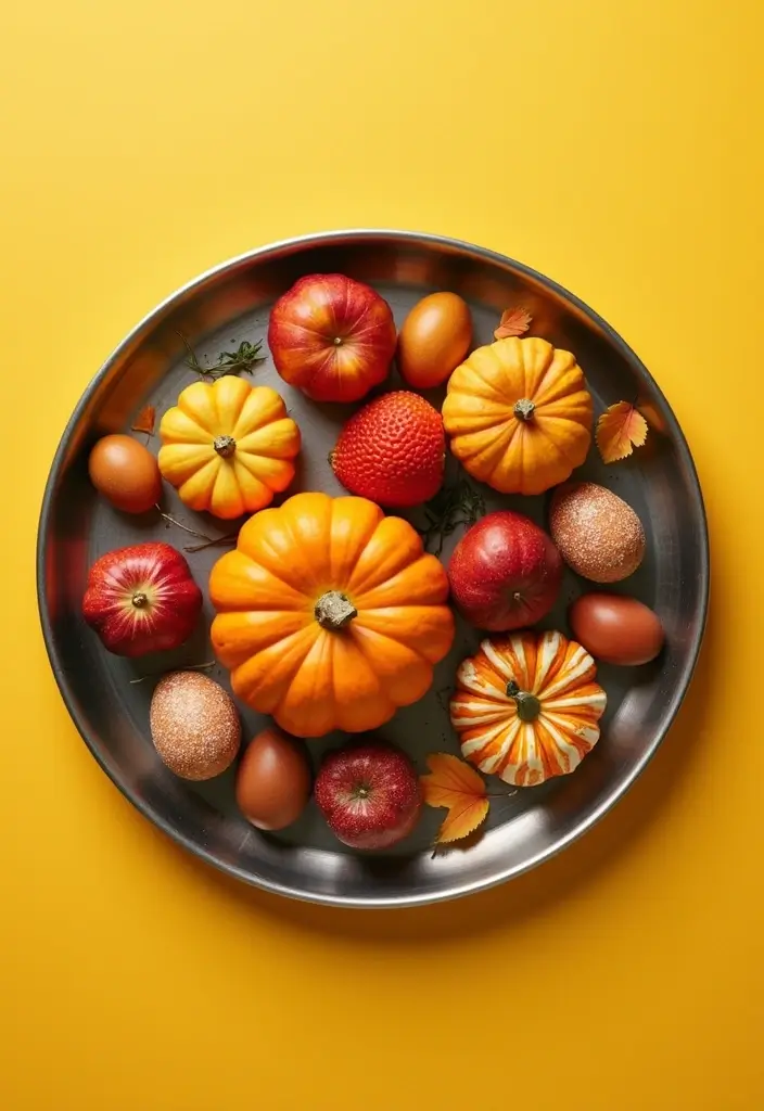 30 Round Metal Tray Decor Ideas For Centerpieces 22 30 Round Metal Tray Decor Ideas For Centerpieces - 4. Seasonal Decor Showcase