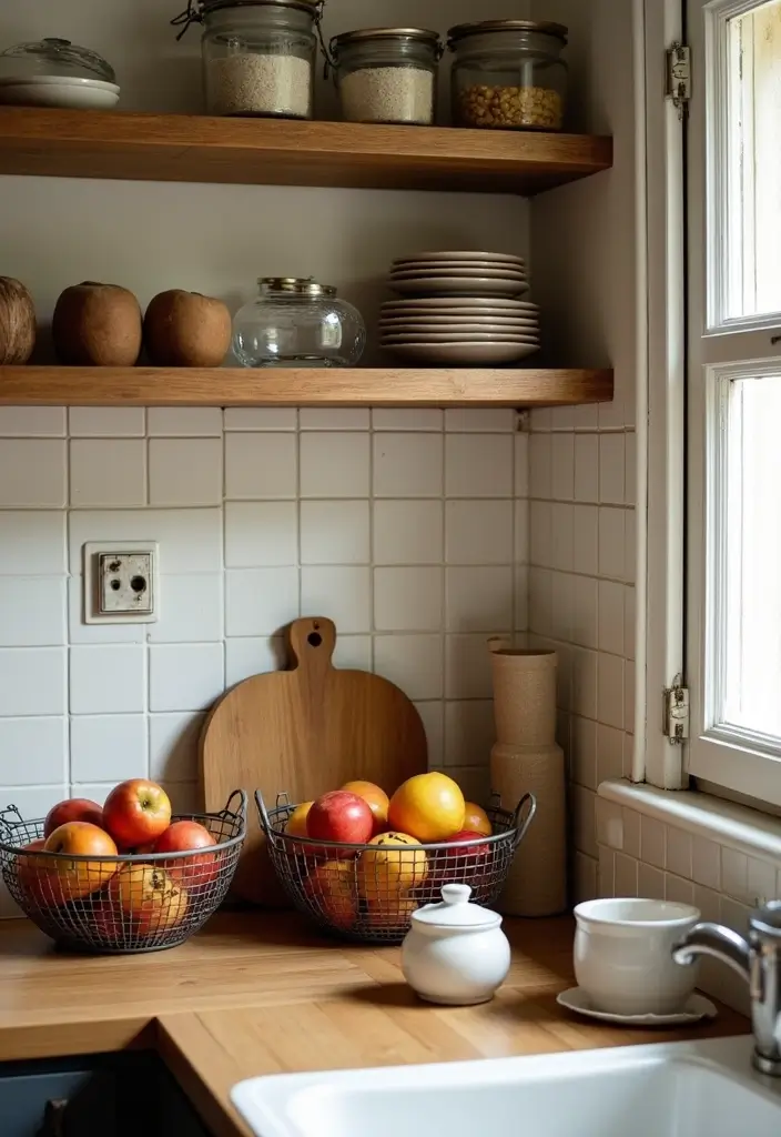 30 Rustic Kitchen Decor Ideas With Metal Containers - 11. Metal Baskets for Organized Storage