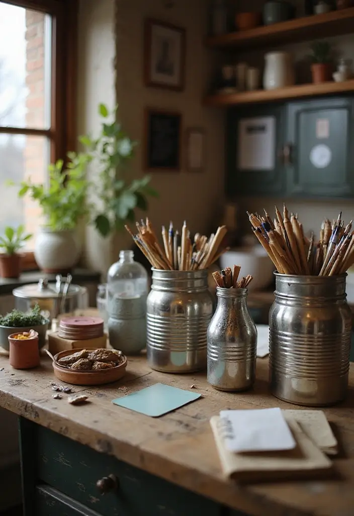 30 Rustic Kitchen Decor Ideas With Metal Containers - 14. Tin Cans for Craft Supplies