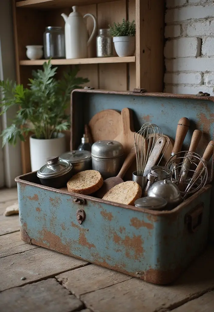 30 Rustic Kitchen Decor Ideas With Metal Containers - 20. Repurposed Metal Toolboxes for Kitchen Storage