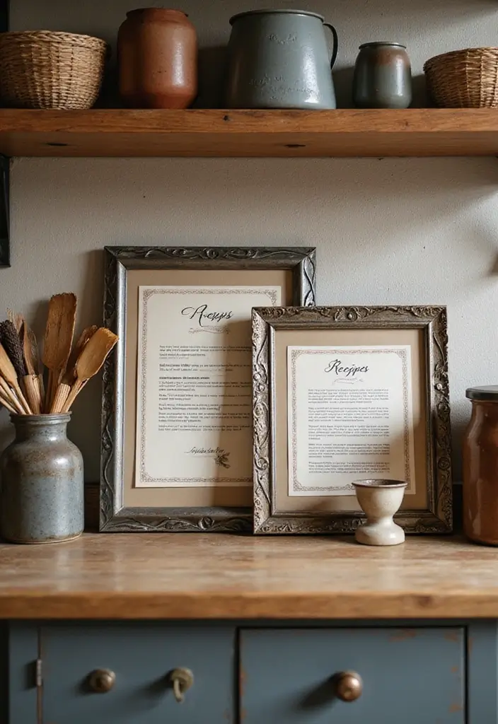 30 Rustic Kitchen Decor Ideas With Metal Containers - 21. Decorative Metal Frames for Recipes