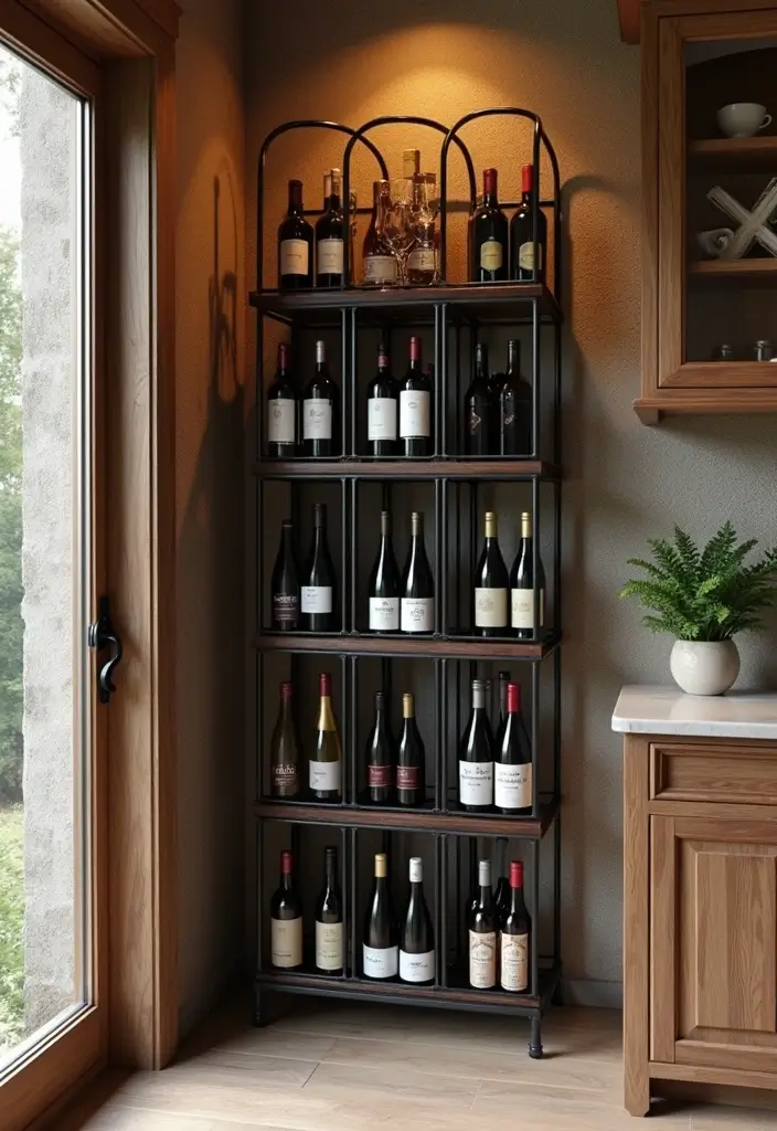 30 Rustic Kitchen Decor Ideas With Metal Containers - 23. Metal Wine Racks for Storage