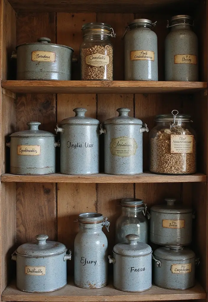 30 Rustic Kitchen Decor Ideas With Metal Containers - 3. Metal Canisters for Pantry Storage