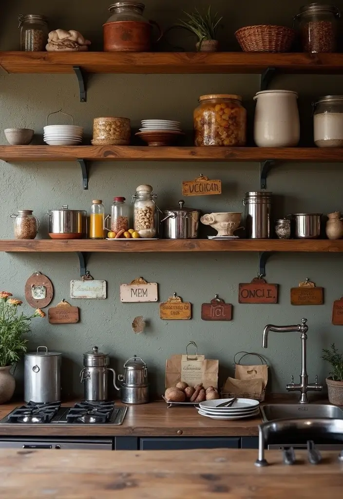 30 Rustic Kitchen Decor Ideas With Metal Containers - 30. Metal Signs for Kitchen Labels