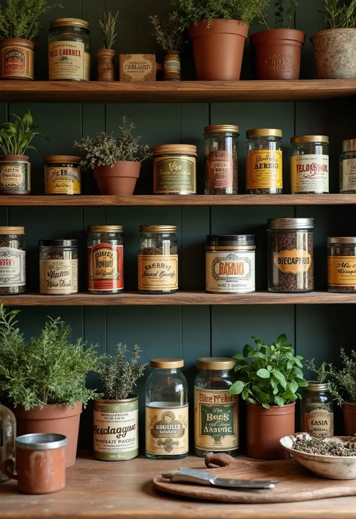 30 Rustic Kitchen Decor Ideas With Metal Containers - 5. Vintage Spice Tins as Decorative Accents