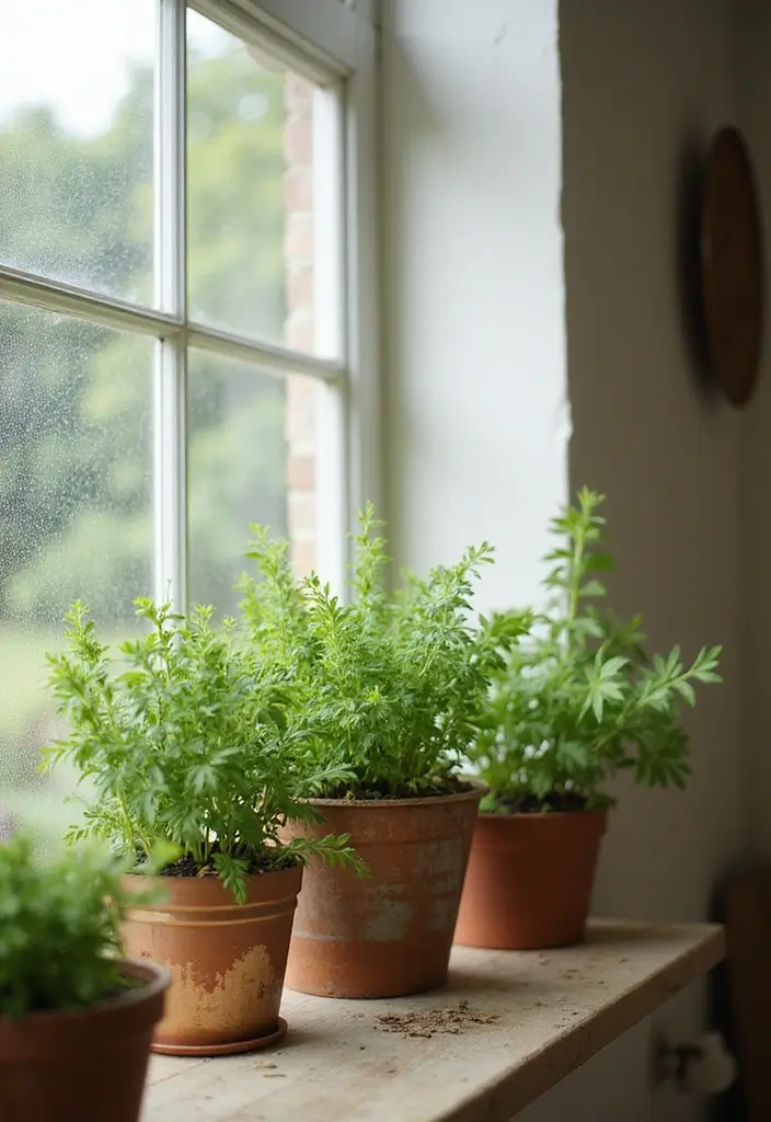30 Rustic Kitchen Decor Ideas With Metal Containers - 8. Flower Pots for Indoor Herb Gardens
