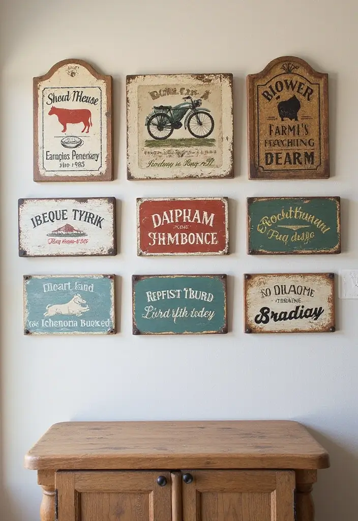 30+ Vintage Metal Wall Decor Ideas That Feel Authentic - 1. Farm-Themed Metal Signs