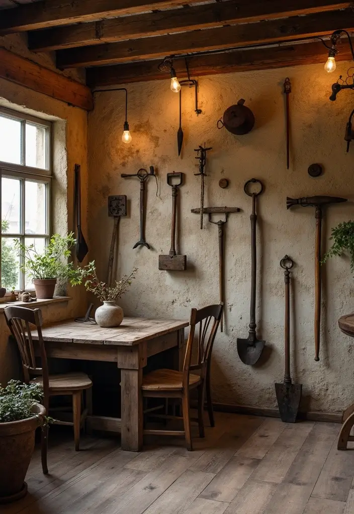 30+ Vintage Metal Wall Decor Ideas That Feel Authentic - 17. Vintage Farm Tools