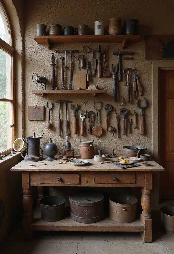 30+ Vintage Metal Wall Decor Ideas That Feel Authentic - 5. Antique Tool Displays